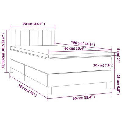 vidaXL fekete bársony rugós és LED-es ágy matraccal 90x190 cm