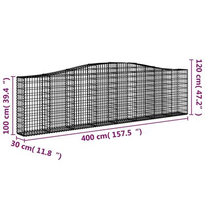 vidaXL 8 db íves horganyzott vas gabion kosár 400x30x100/120 cm