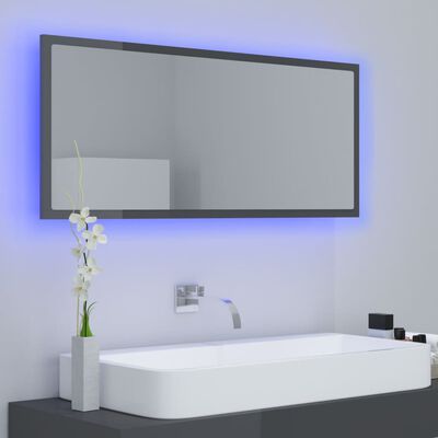 vidaXL magasfényű szürke akril LED-es fürdőszobatükör 100x8,5x37 cm