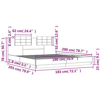 vidaXL szürke sonoma színű szerelt fa ágykeret fejtámlával 180x200 cm