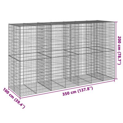 vidaXL horganyzott vas gabion kosár fedéllel 350 x 100 x 200 cm