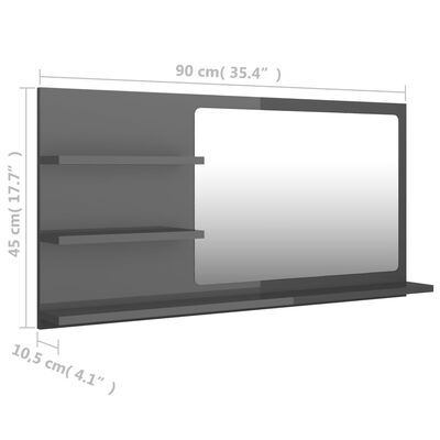 vidaXL magasfényű szürke szerelt fa fürdőszobai tükör 90x10,5x45 cm