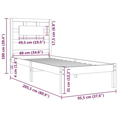 vidaXL fehér tömör fenyőfa ágykeret 90 x 200 cm