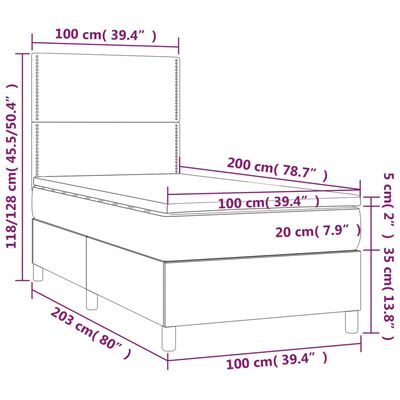 vidaXL krémszínű szövet rugós és LED-es ágy matraccal 100x200 cm