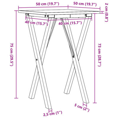 vidaXL tömör fenyőfa és öntöttvas étkezőasztal X-vázzal 50x50x75 cm