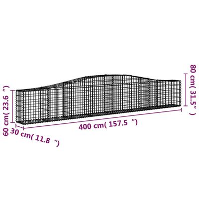 vidaXL íves horganyzott vas gabion kosár 400x30x60/80 cm