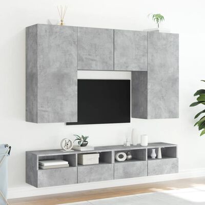 vidaXL 2 db betonszürke szerelt fa fali TV-szekrény 100x30x30 cm