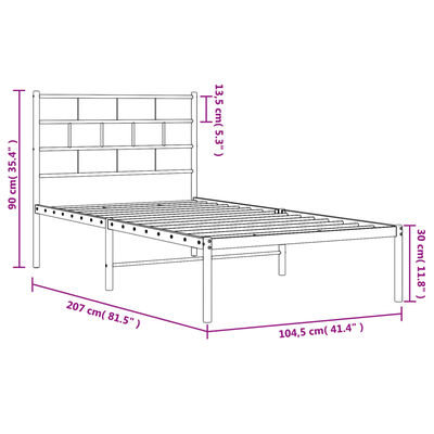 vidaXL fekete fém ágykeret fejtámlával 100 x 200 cm