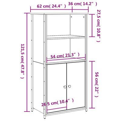 vidaXL fekete szerelt fa magasszekrény 62 x 36 x 121,5 cm