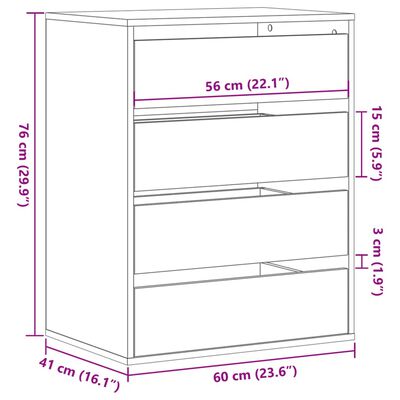 vidaXL fekete szerelt fa fiókos sarokszekrény 60 x 41 x 76 cm