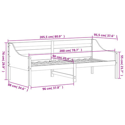 vidaXL fehér tömör fenyőfa kanapéágy matrac nélkül 90 x 200 cm