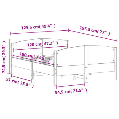 vidaXL tömör fenyőfa ágy matrac nélkül 120 x 190 cm