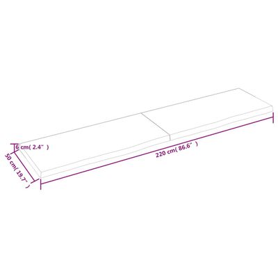 vidaXL sötétbarna kezelt tömör tölgyfa fali polc 220 x 50 x (2-6) cm