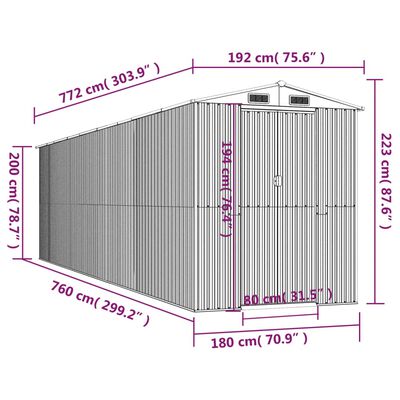 vidaXL sötétbarna horganyzott acél kerti fészer 192 x 772 x 223 cm