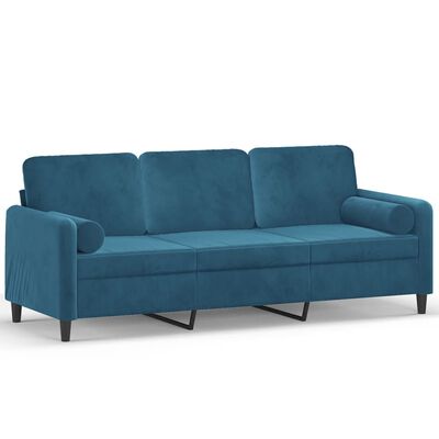 vidaXL 3 személyes kék bársony kanapé díszpárnákkal 180 cm