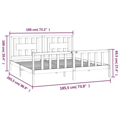 vidaXL fekete fenyőfa ágykeret fejtámlával 180x200 cm (Super King)