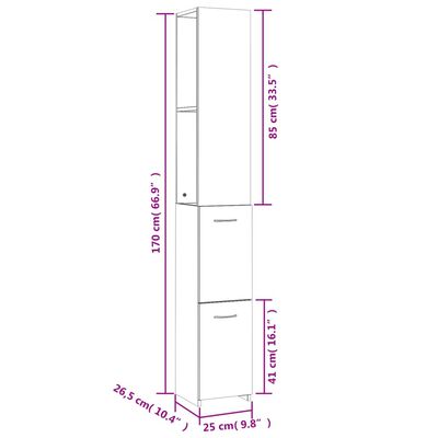 vidaXL füstös tölgy színű szerelt fa fürdőszobaszekrény 25x26,5x170 cm