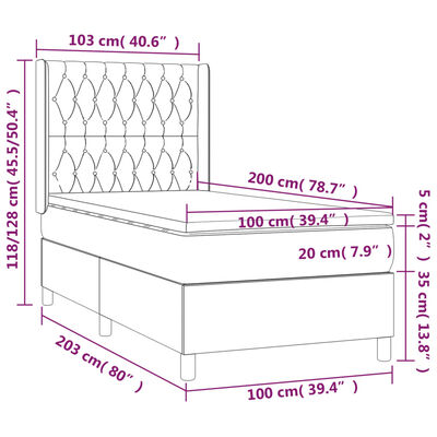 vidaXL világosszürke bársony rugós ágy matraccal 100 x 200 cm