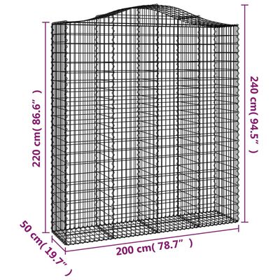 vidaXL 7 db íves horganyzott vas gabion kosár 200x50x220/240 cm