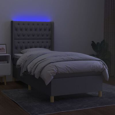 vidaXL világosszürke szövet rugós és LED-es ágy matraccal 100x200 cm