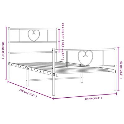 vidaXL fekete fém ágykeret fej- és lábtámlával 100 x 190 cm