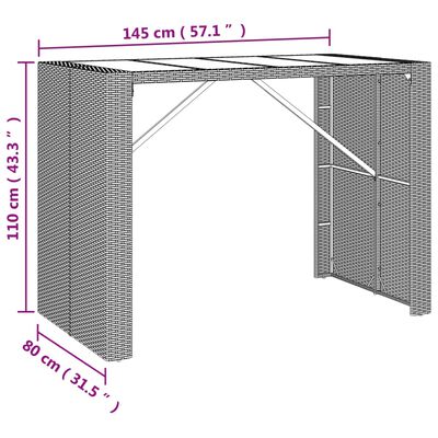 vidaXL 7 részes szürke polyrattan és tömör akácfa kerti bárszett