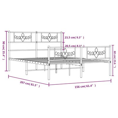 vidaXL fehér fém ágykeret fej- és lábtámlával 150x200 cm