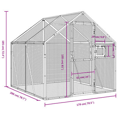 vidaXL ezüstszínű alumínium madárház 1,79 x 2 x 1,85 m