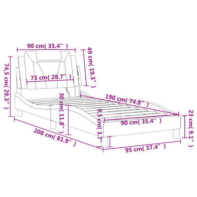 vidaXL fekete és fehér műbőr ágykeret LED-világítással 90x190 cm