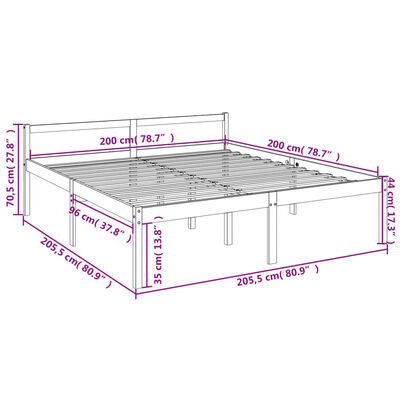 vidaXL szürke tömör fenyőfa ágy időseknek 200 x 200 cm