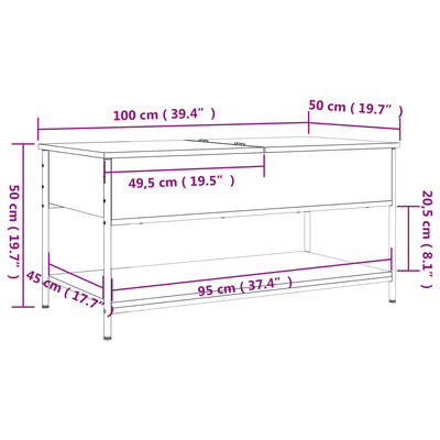 vidaXL fekete szerelt fa és fém dohányzóasztal 100 x 50 x 50 cm