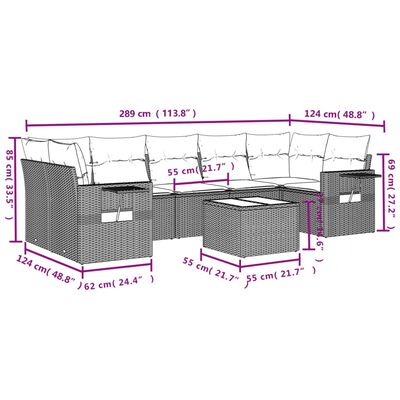 vidaXL 8 részes bézs polyrattan kerti ülőgarnitúra párnával