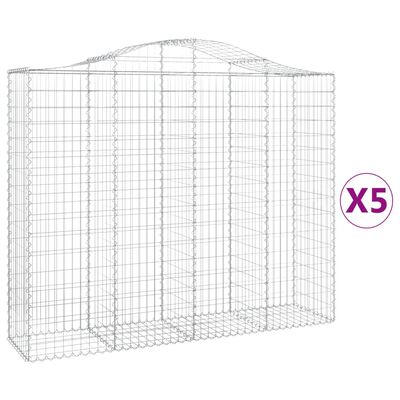 vidaXL 5 db íves horganyzott vas gabion kosár 200x50x160/180 cm