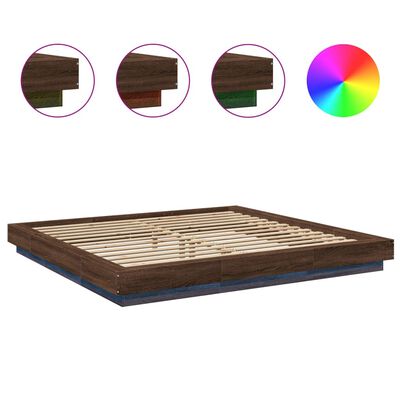vidaXL barna tölgy színű szerelt fa ágykeret LED-del 200 x 200 cm