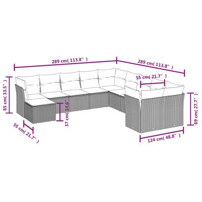 vidaXL 11 részes fekete polyrattan kerti ülőgarnitúra párnákkal