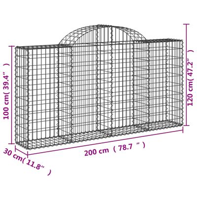 vidaXL 40 db íves horganyzott vas gabion kosár 200x30x100/120 cm