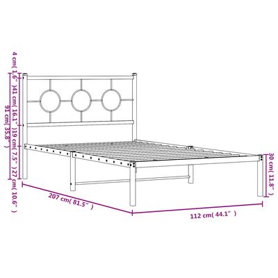 vidaXL fekete fém ágykeret fejtámlával 107 x 203 cm