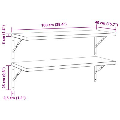 vidaXL 2 db fekete rozsdamentes acél fali polc 100 x 40 cm