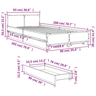 vidaXL sonoma tölgy színű szerelt fa ágykeret 90 x 200 cm