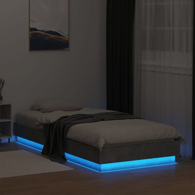 vidaXL betonszürke ágykeret LED-világítással 90x200 cm