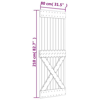 vidaXL tömör fenyőfa tolóajtó fémszerelék szettel 80 x 210 cm