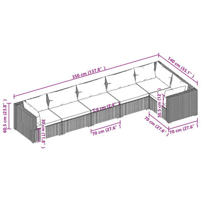 vidaXL 6 részes barna polyrattan kerti ülőgarnitúra párnákkal