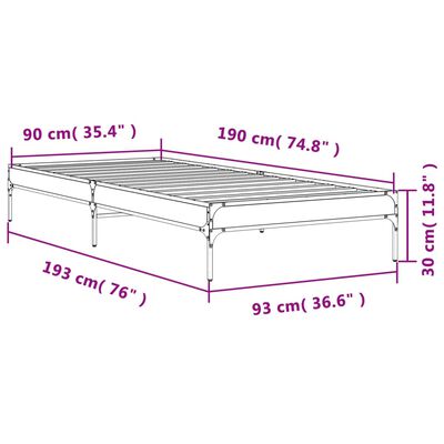 vidaXL barna tölgyszínű szerelt fa és fém ágykeret 90 x 190 cm