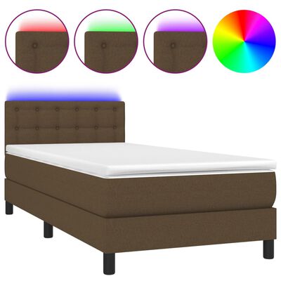vidaXL barna szövet rugós és LED-es ágy matraccal 100x200 cm