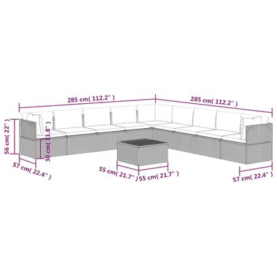 vidaXL 10 részes szürke polyrattan kerti ülőgarnitúra párnákkal