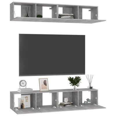 vidaXL 4 db betonszürke szerelt fa TV-szekrény 80 x 30 x 30 cm