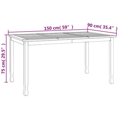 vidaXL tömör tíkfa kerti étkezőasztal 150 x 90 x 75 cm