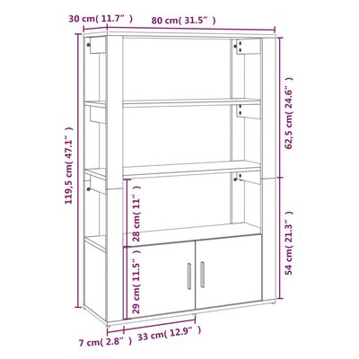 vidaXL fekete szerelt fa tálalószekrény 80x30x119,5 cm