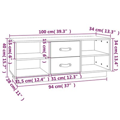 vidaXL szürke tömör fenyőfa TV-szekrény 100x34x40 cm