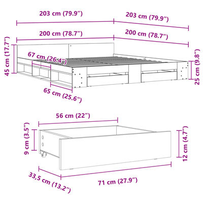 vidaXL sonoma tölgyszínű szerelt fa ágykeret 200 x 200 cm